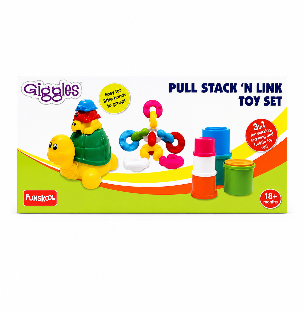 Pull Stack N Link Toy Set – 3-in-1 Stacking, Nesting & Pull-Along Toy for Toddlers (18+ Months)